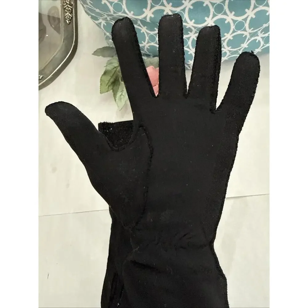 Vintage Black Leather Gloves Womens 6.5 Black Long Opera Glass Beaded Fancy
